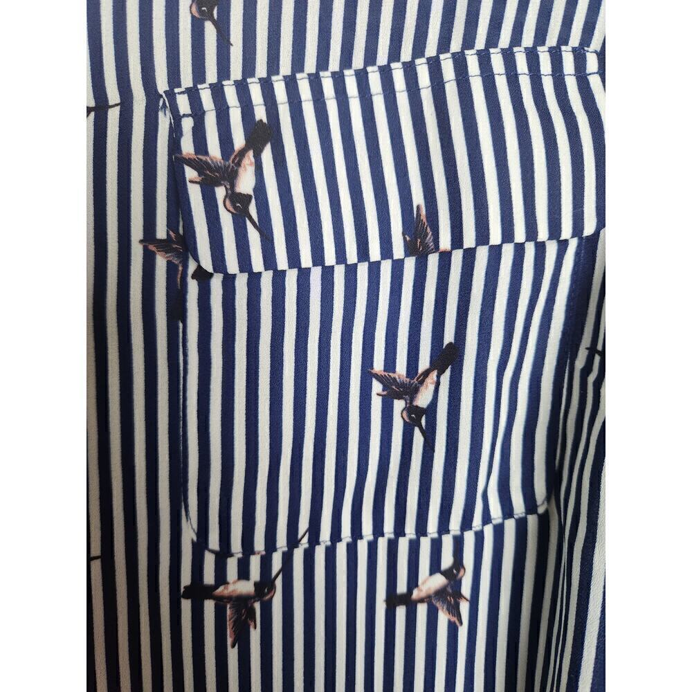 Roz& and Ali all over navy Striped hummingbird novelty print blouse sz 2X career - Picture 2 of 12